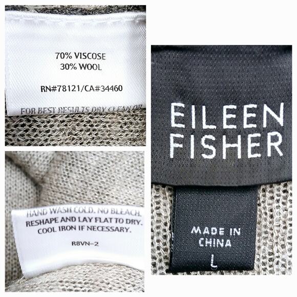 Eileen Fisher SZ L Button Wool Blend Front Notch Collar Textured Cardigan Brown - Picture 6 of 6